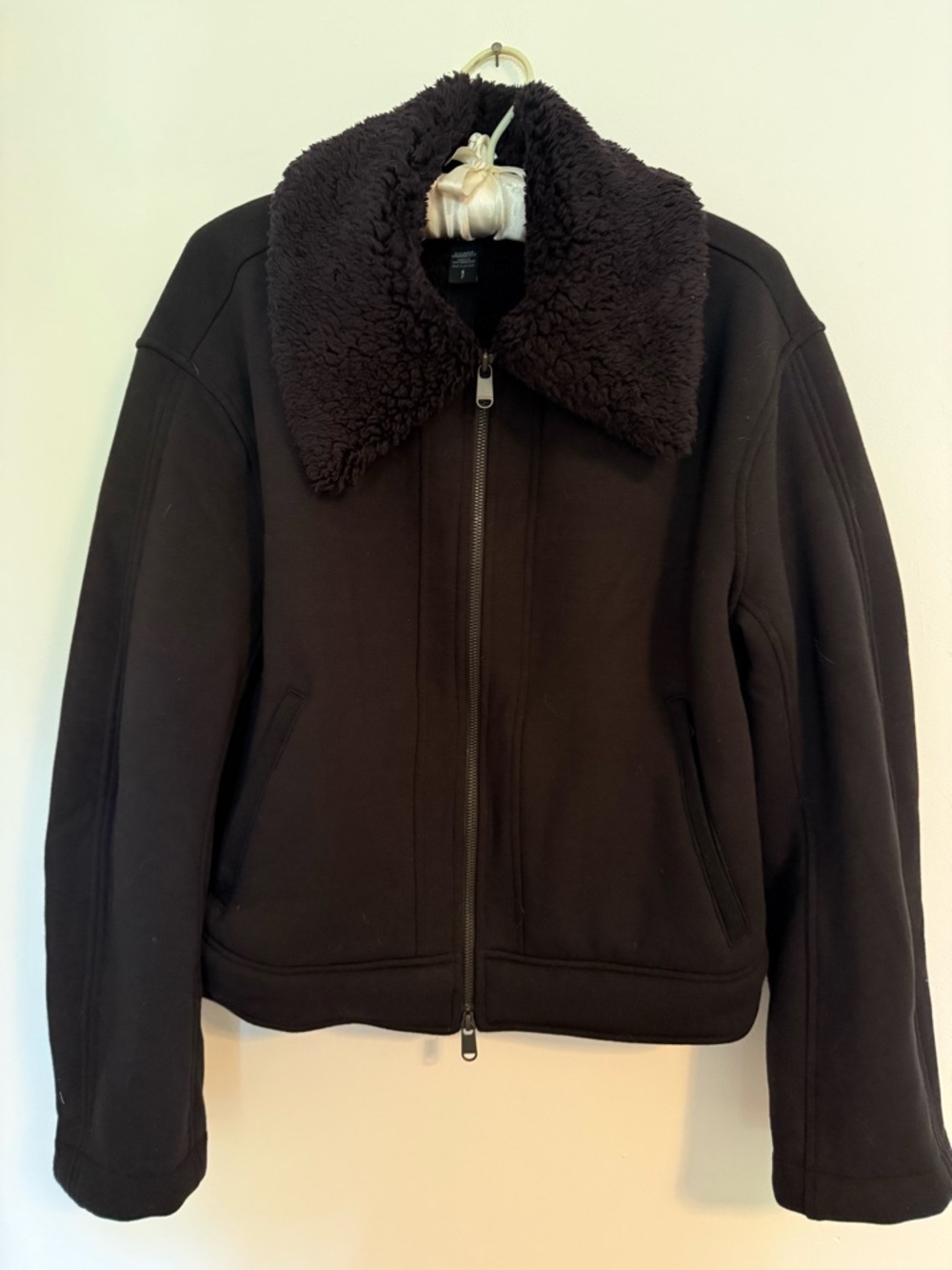 Athleta Women's Black Zip-Front Jacket Fleece Lined with Fleece Collar